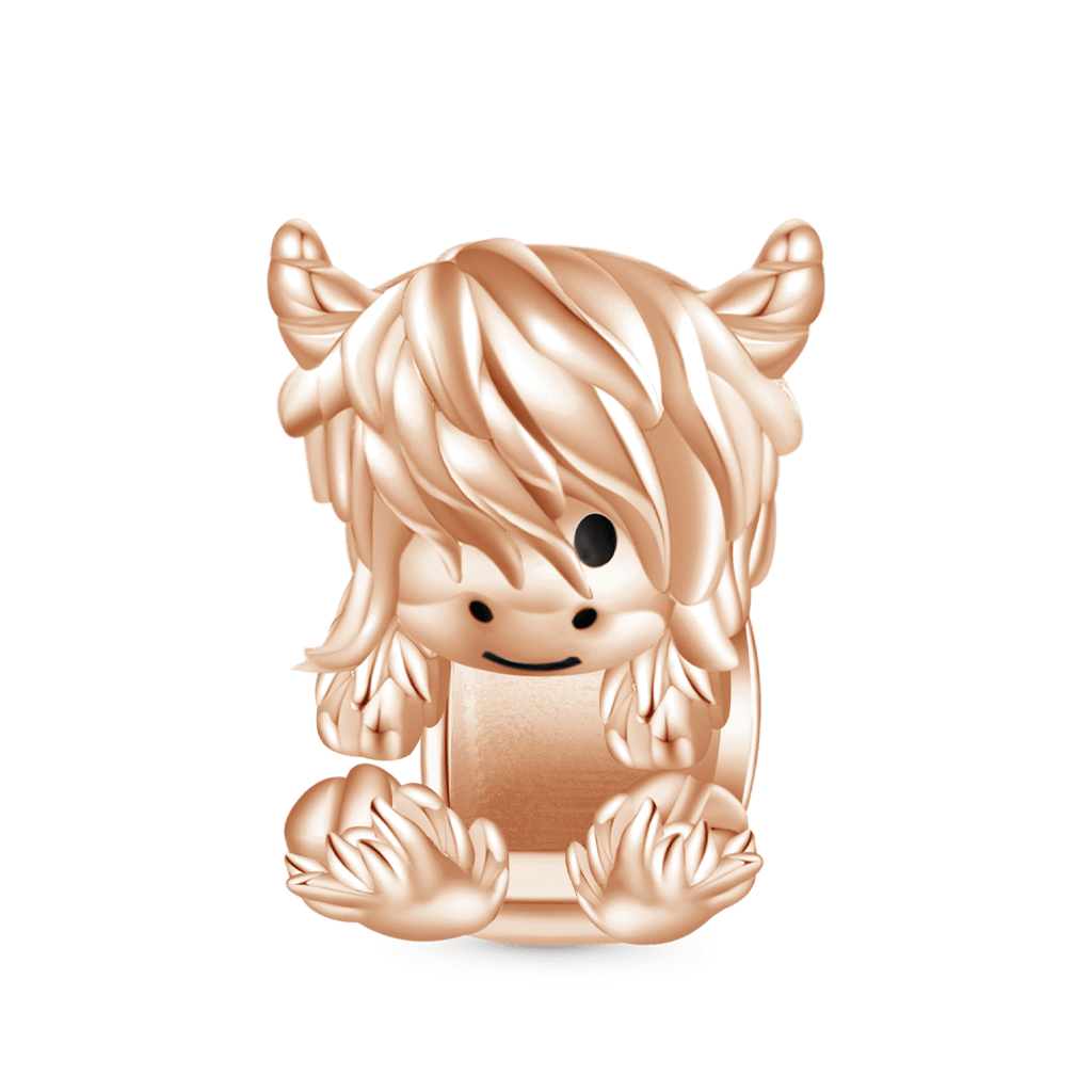 Gnoce Rose Gold Cute Scottish Highland Cow Charm_1