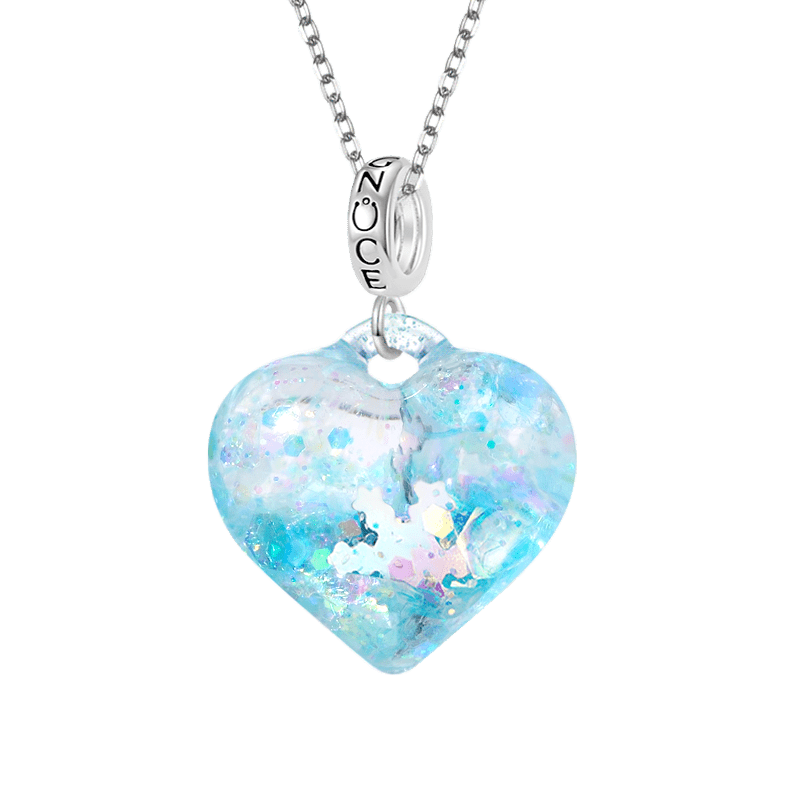 Gnoce Blue Liquid Glitter Heart Necklace_2