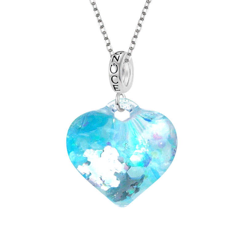 Gnoce Blue Liquid Glitter Heart Necklace_1