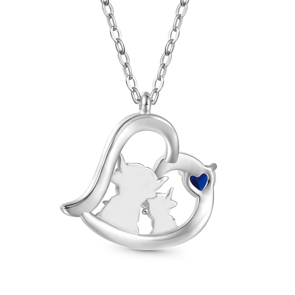 Gnoce Highland Cow Mother Child Heart Birthstone Necklace_3