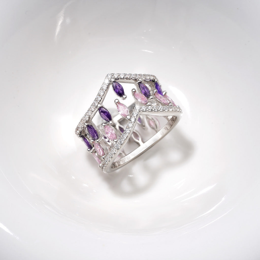 Gnoce Fancy Multi-Stone V-Shaped Cross-over Stackable Rings_5