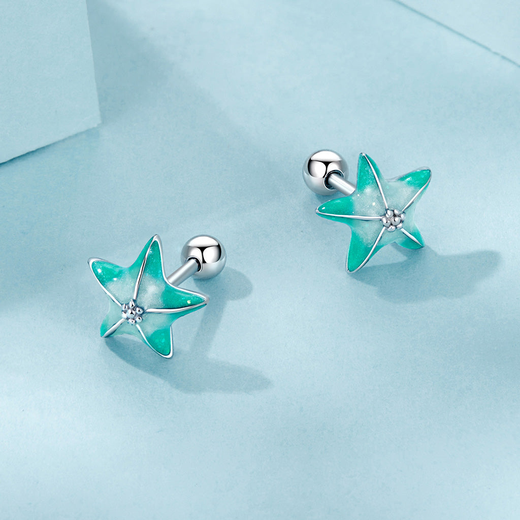 Gnoce Blue-Green Gradient Enamel Starfish Threaded Stud Earrings_2