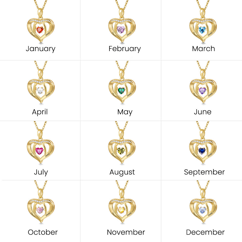 Gnoce Engravable Forever Together Birthstones Heart Necklace_4