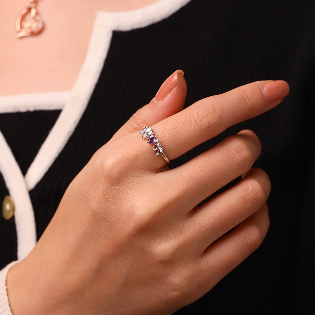 Gnoce Elephant Mother Love Child Heart Birthstone Ring_5