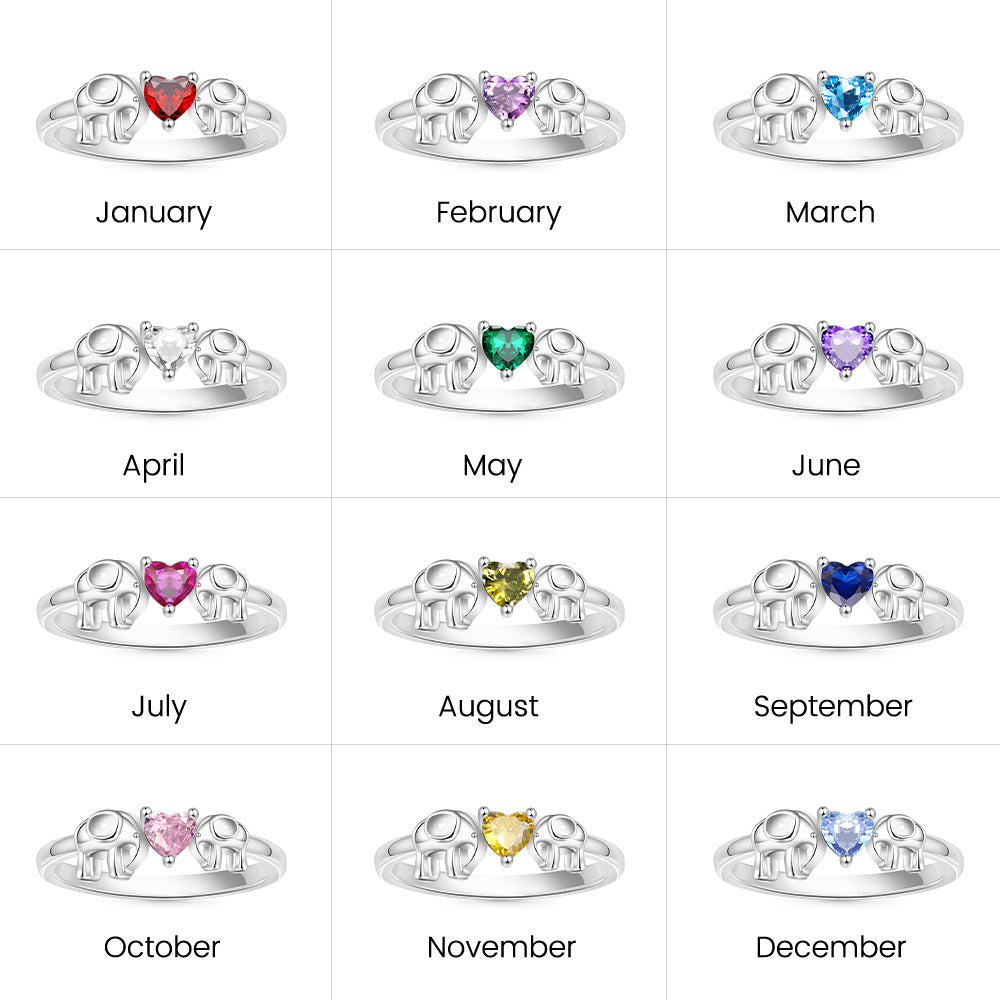 Gnoce Elephant Mother Love Child Heart Birthstone Ring_4