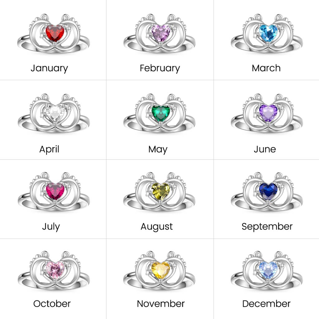 Gnoce Baby Footprint Heart Birthstone Ring_4