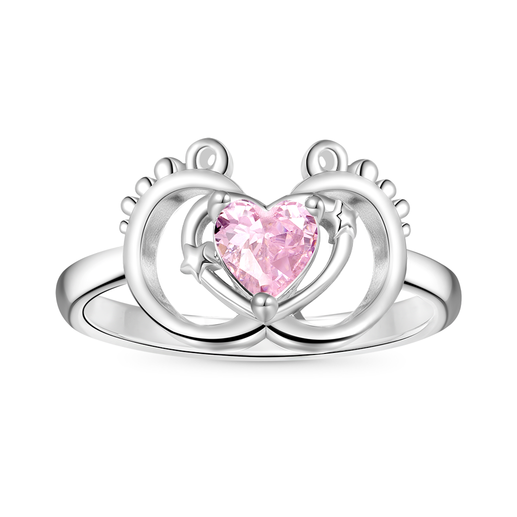 Gnoce Baby Footprint Heart Birthstone Ring_2