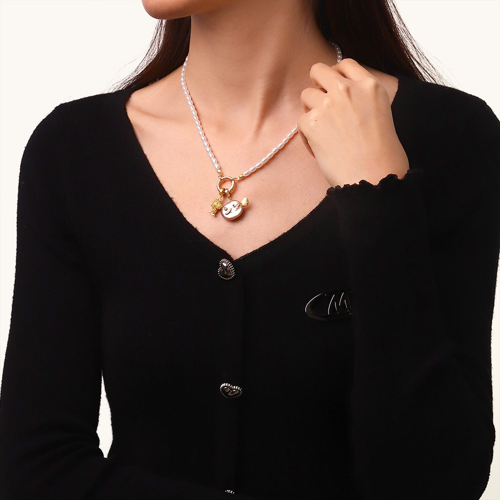 Gnoce Pearl Ocean Clasp Chain Necklace_5