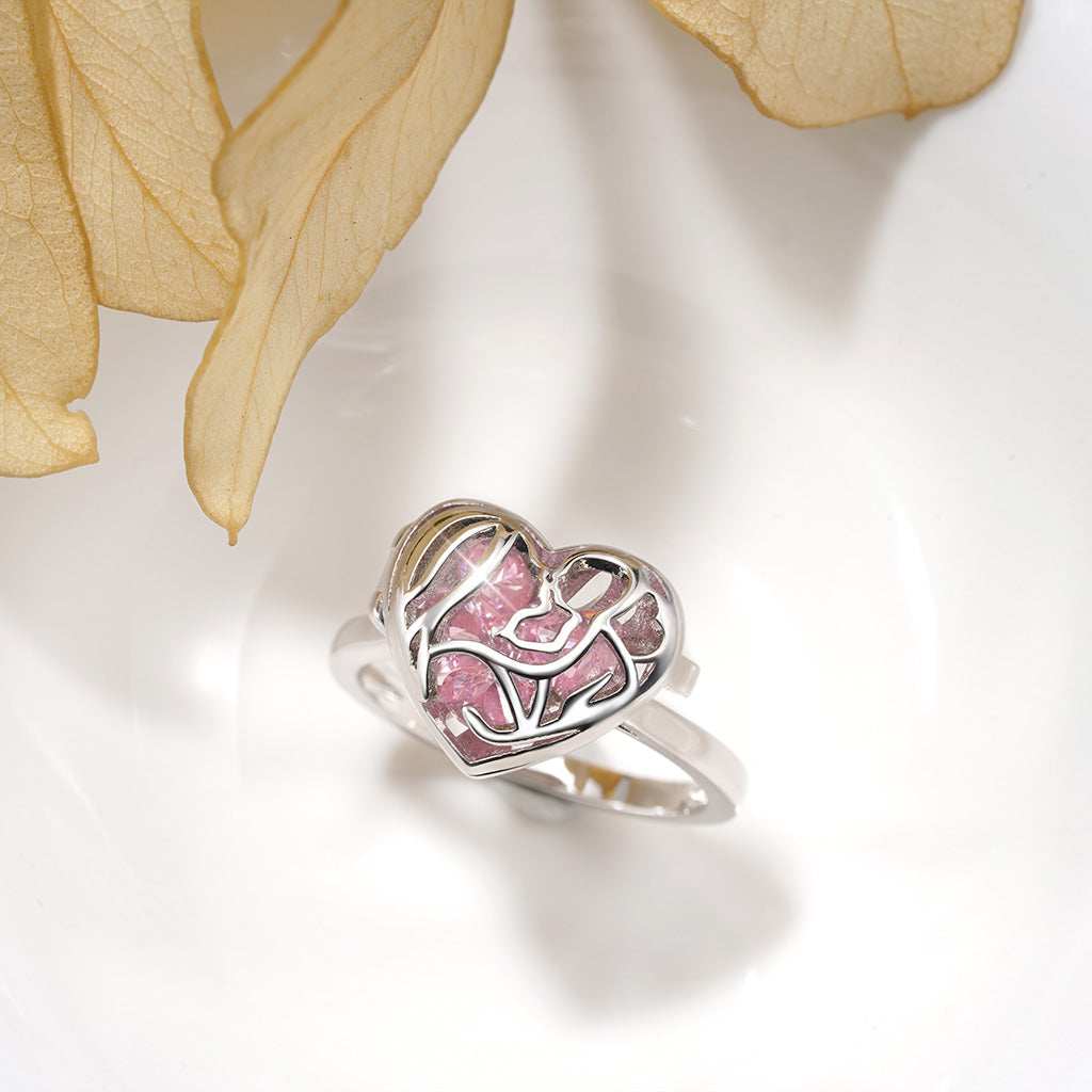 Gnoce Mother's Day Openable Hollow Heart with Diamond Ring_4