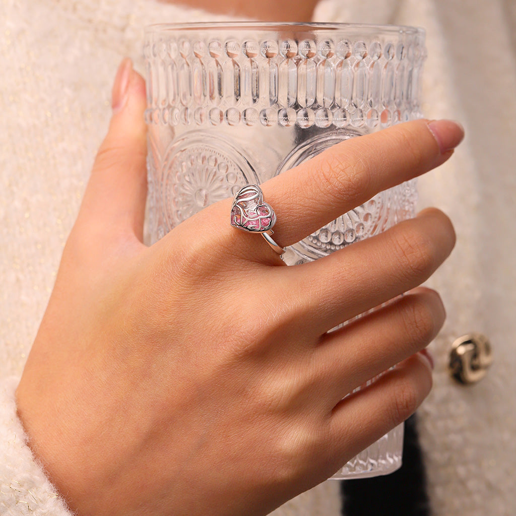 Gnoce Mother's Day Openable Hollow Heart with Diamond Ring_5