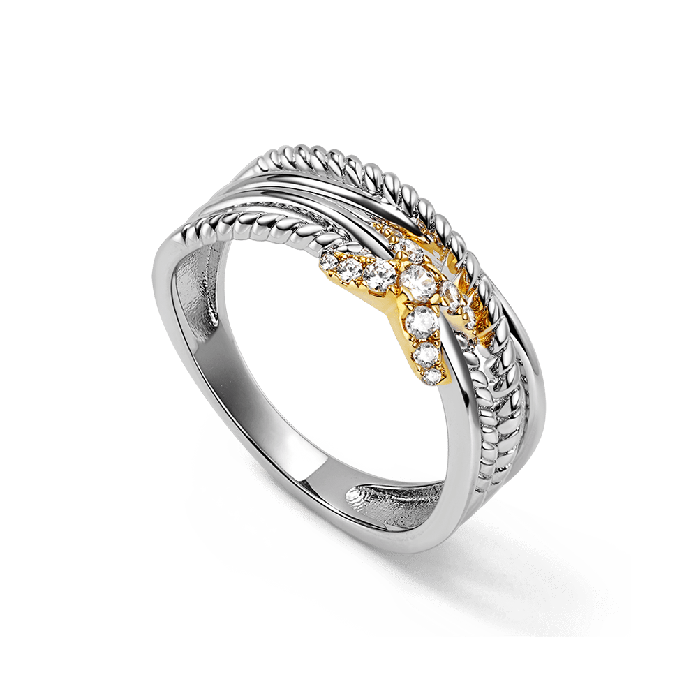 Unknown "X" Twisted Rope Crossover Band Ring Crystal Zirconia Gemstone Inlaid_2