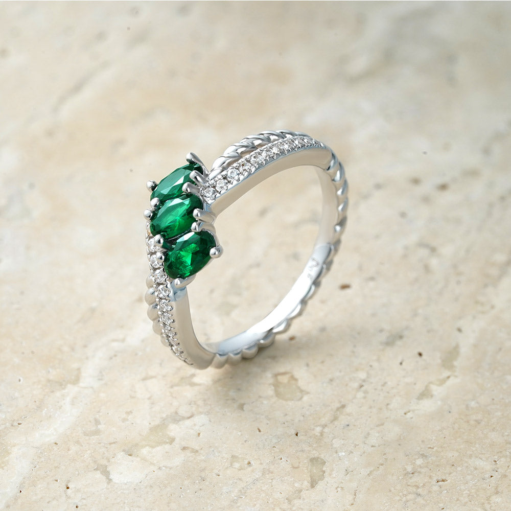 Oval Emerald Three Stone Twisted Infinity Engagement Ring_6
