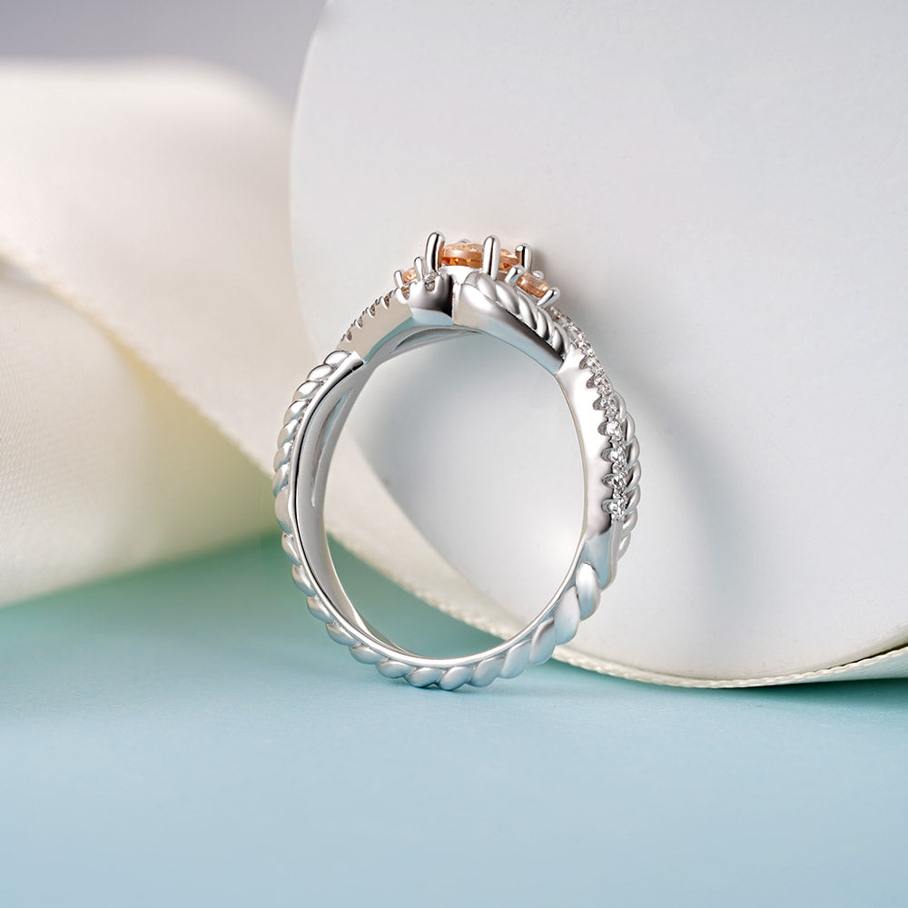 Gnoce Champagne Three Stone Twisted Infinity Engagement Ring_4