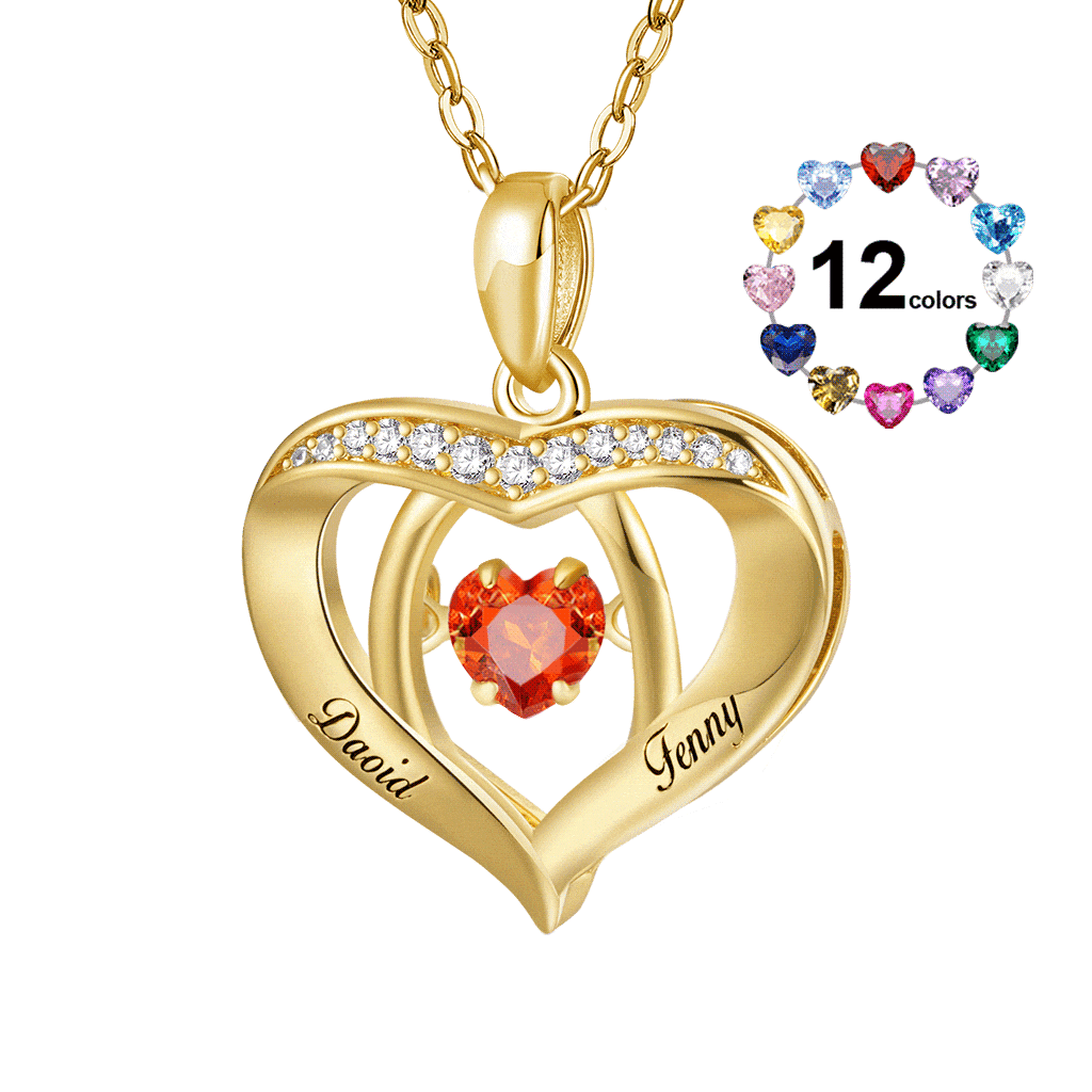 Gnoce Engravable Forever Together Birthstones Heart Necklace_1