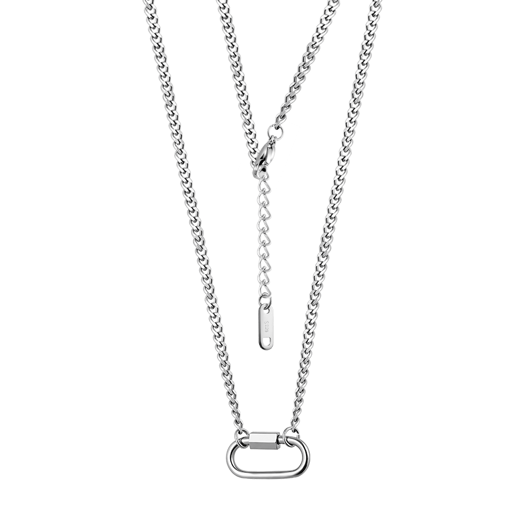 Gnoce Silver Oval Hoop Lock Chain Necklace_2