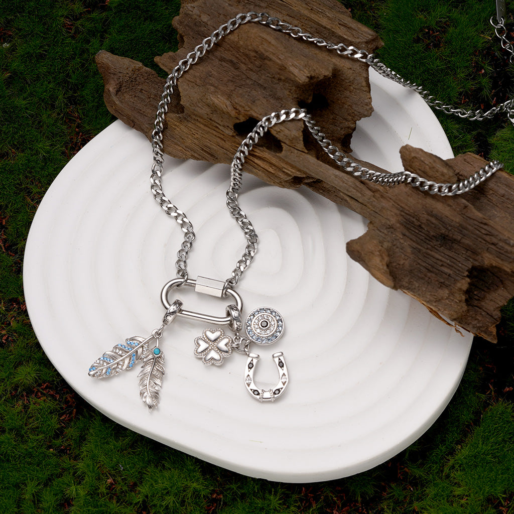 Gnoce Silver Oval Hoop Lock Chain Necklace_3