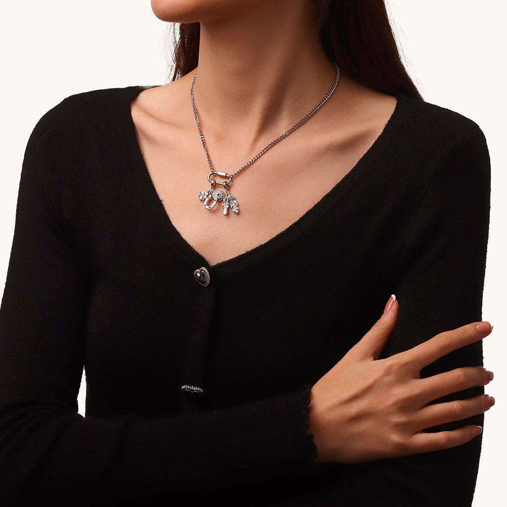 Gnoce Silver Oval Hoop Lock Chain Necklace_4