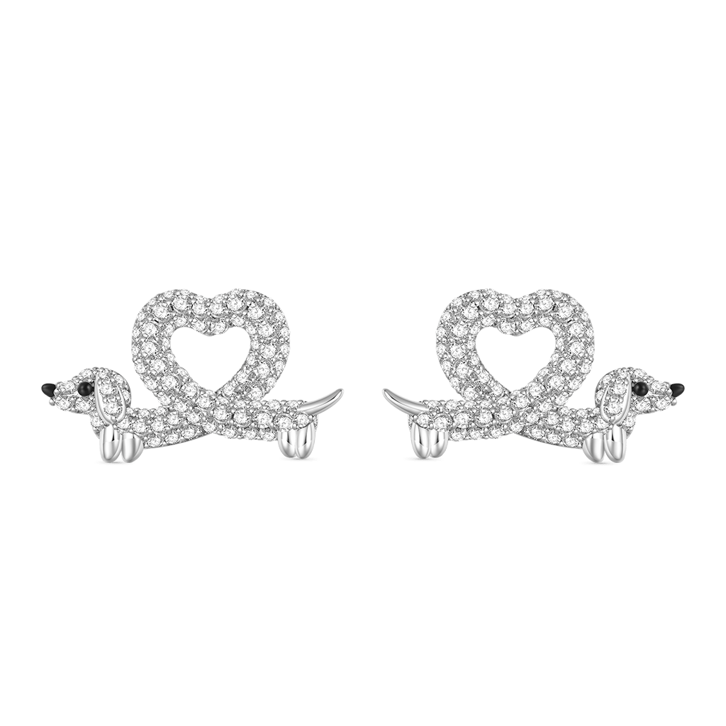 Gnoce Dachshund Heart Diamond Stud Earrings_1