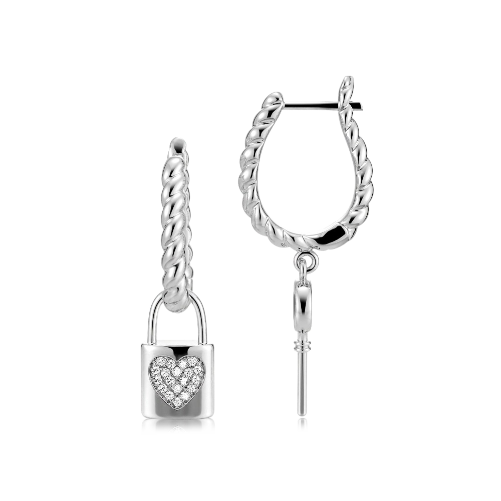 Gnoce Asymmetrical Lock & Key Twisted Rope English Lock Earrings_1