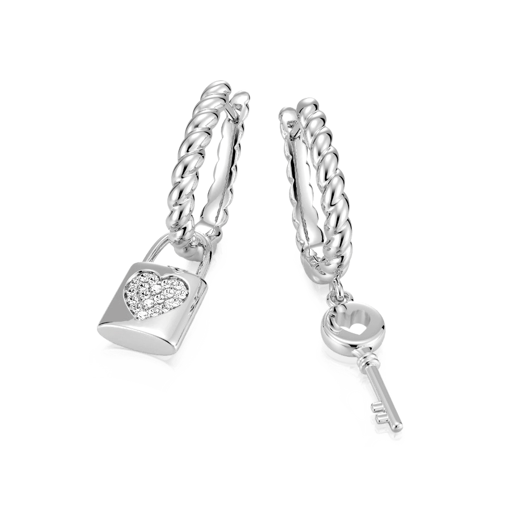 Gnoce Asymmetrical Lock & Key Twisted Rope English Lock Earrings_3