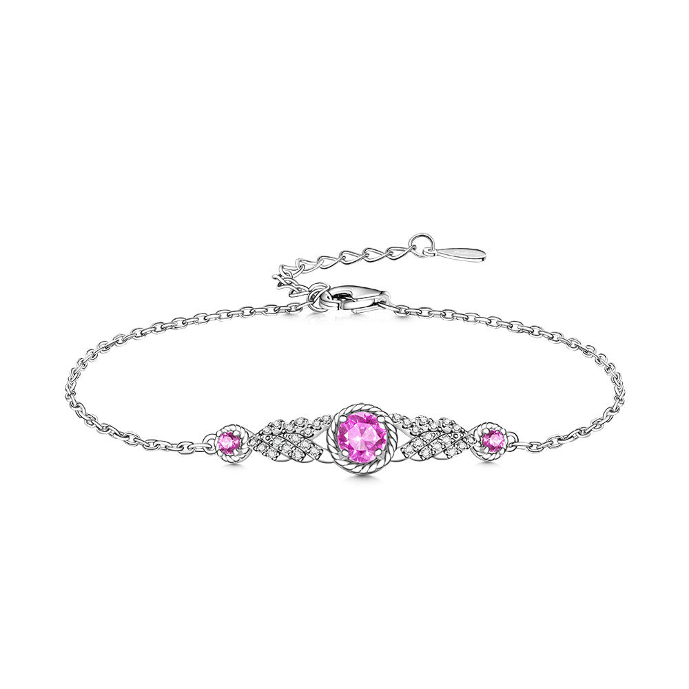 Gnoce Adjustable Pink Round Cut Three Stone Chain Bracelet_1