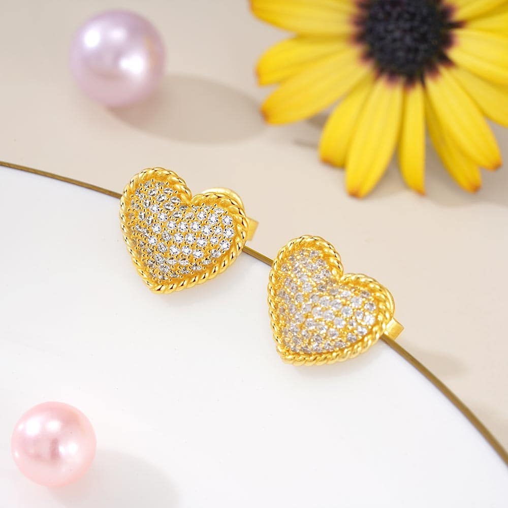 Gnoce Paved Heart Twisted Rope Stud Earrings_4