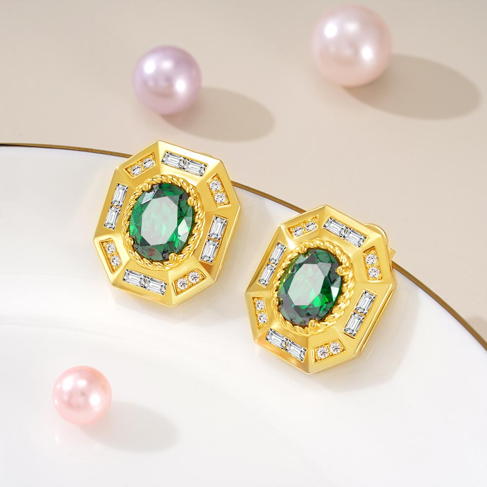 Gnoce Emerald Oval Vintage Statement Earrings_4