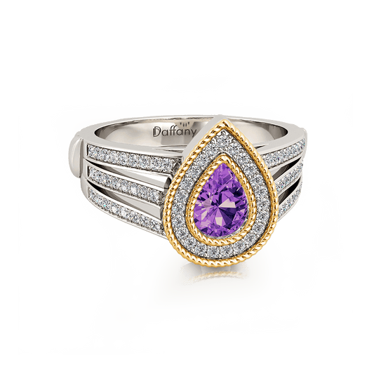 Gnoce Amethyst Double Pear Halo Split Shank Ring_1