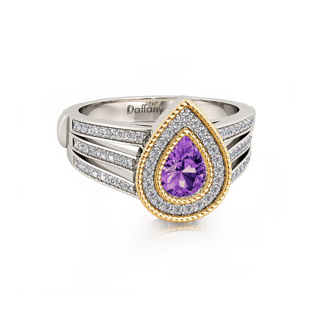Gnoce Amethyst Double Pear Halo Split Shank Ring_1