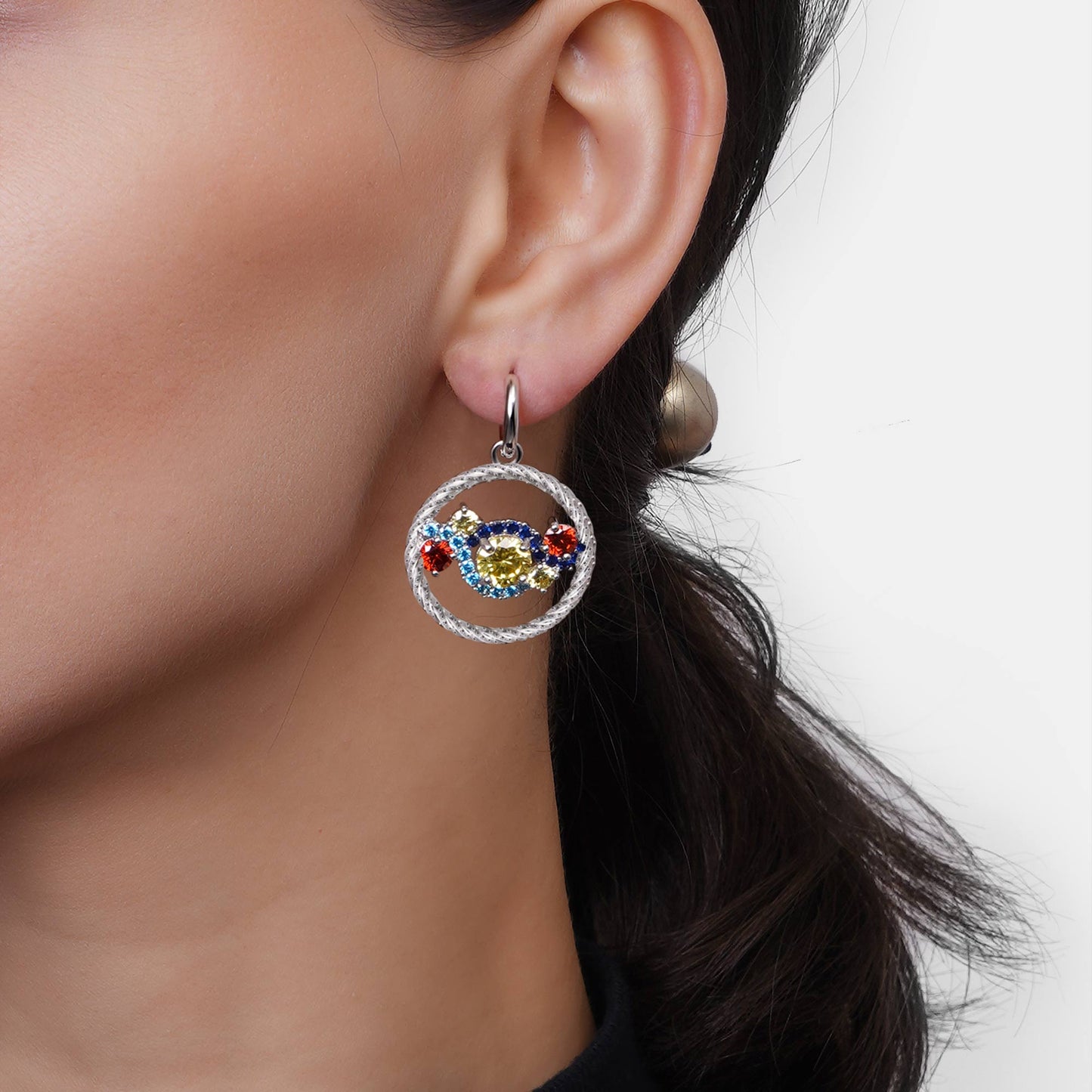 Gnoce Starry Night Inspired Twisted Rope pendant Drop Huggie Statement Earrings_4