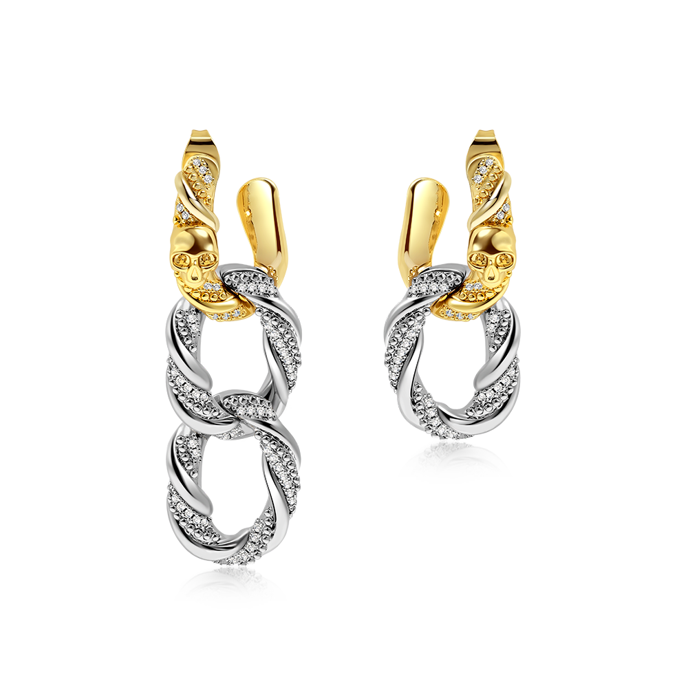 Gnoce Drop Removable Twisted Rope Skull Earrings_1