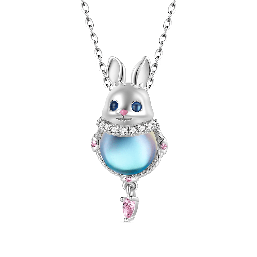 Gnoce Moonstone Easter Rabbit Pink Zircon Necklace_1