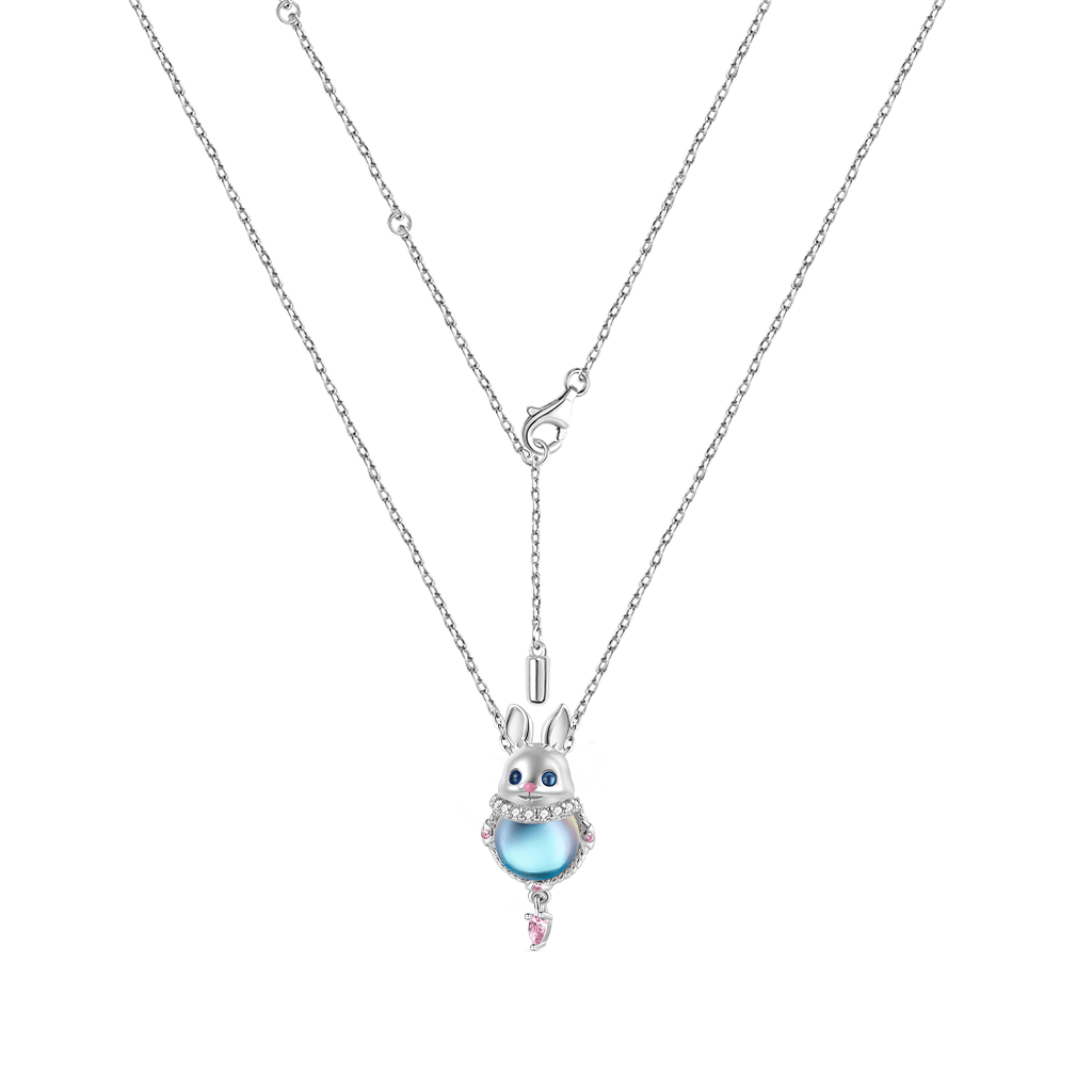 Gnoce Moonstone Easter Rabbit Pink Zircon Necklace_2