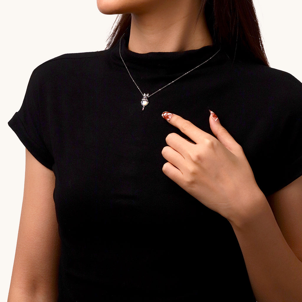 Gnoce Moonstone Easter Rabbit Pink Zircon Necklace_5