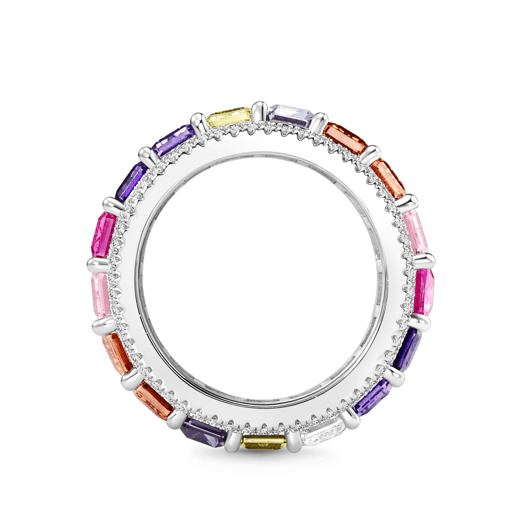 Gnoce Baguette Cut Rainbow Eternity Band Ring_3