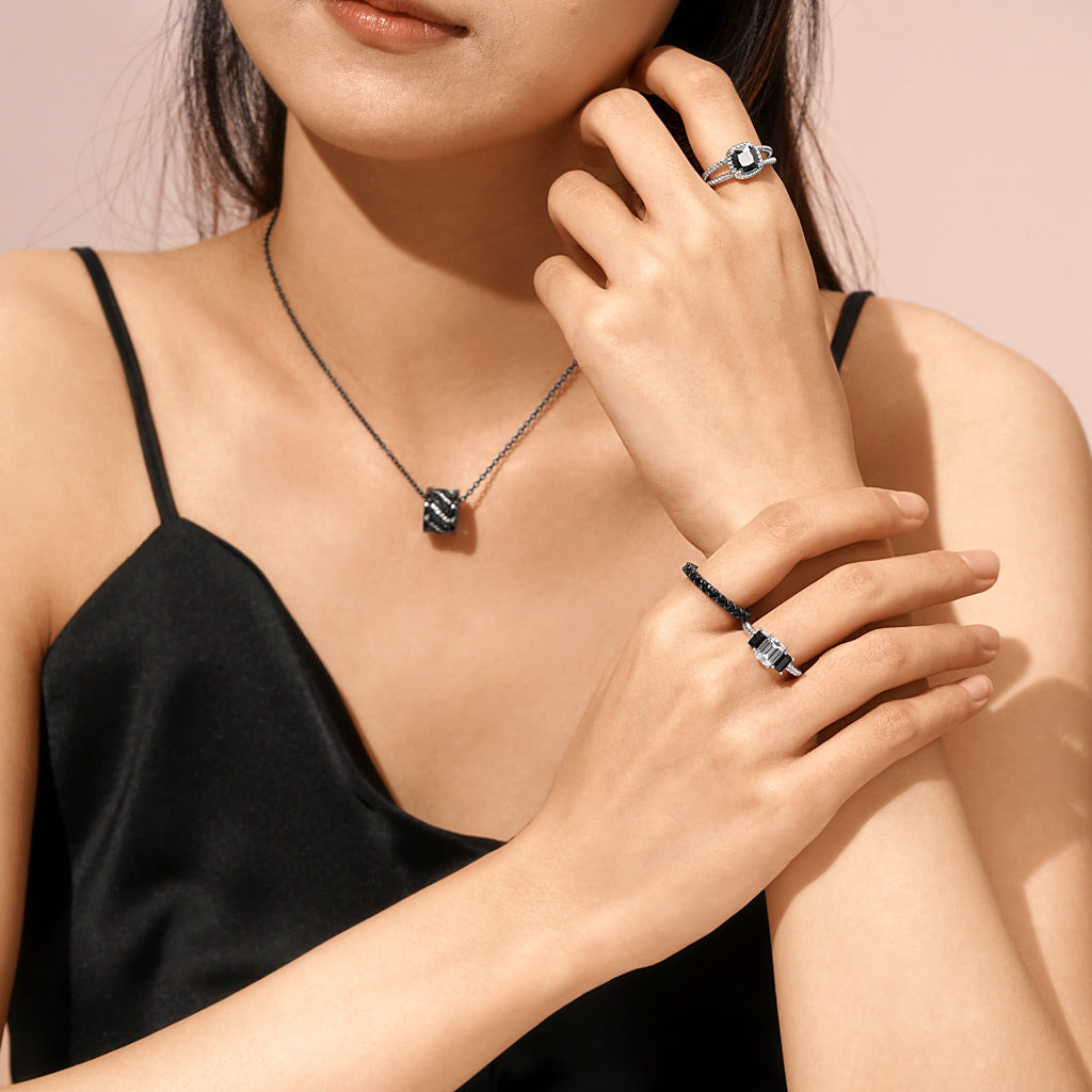 Gnoce Black Onyx Round-cut Statement Eternity Band Ring_5