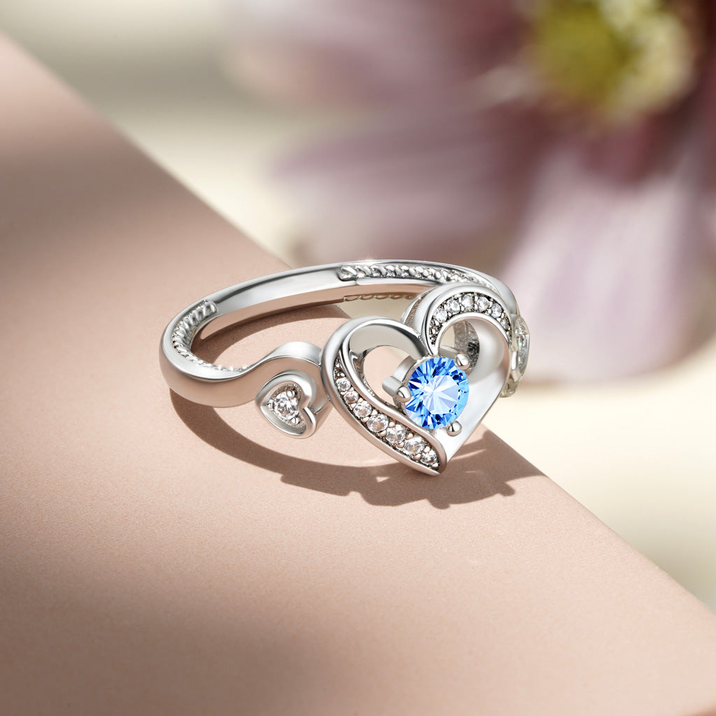 Gnoce Love Heart Round Cut Birthstone Ring_5