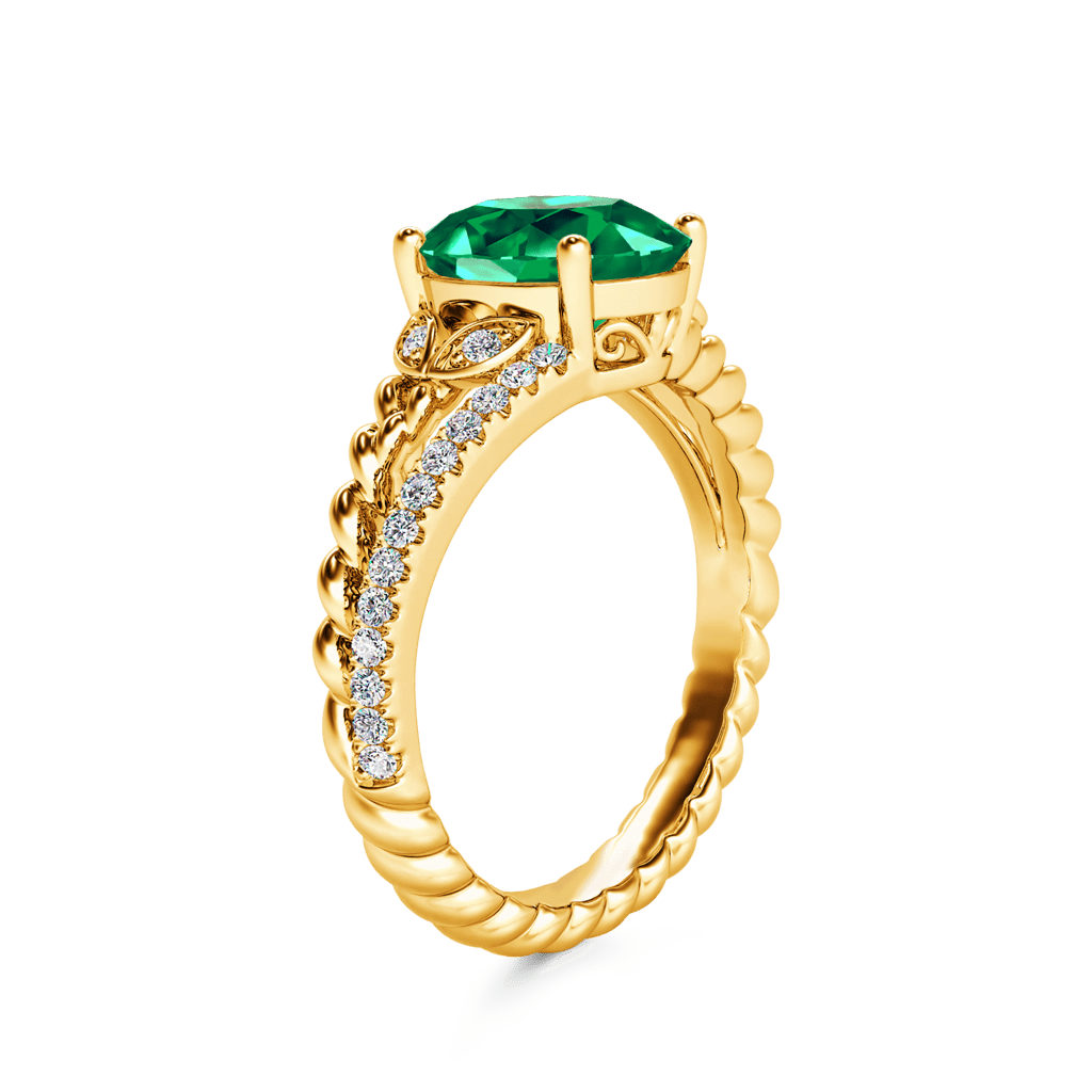 Gnoce Emerald Oval-cut Vintage Split Shank Engagement Birthstone Ring_3