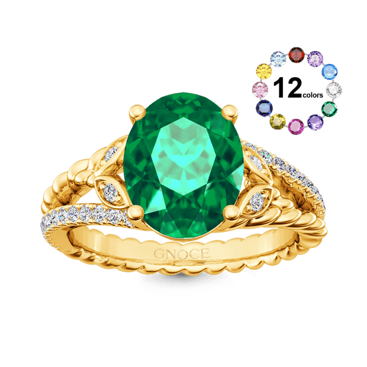 Gnoce Emerald Oval-cut Vintage Split Shank Engagement Birthstone Ring_1