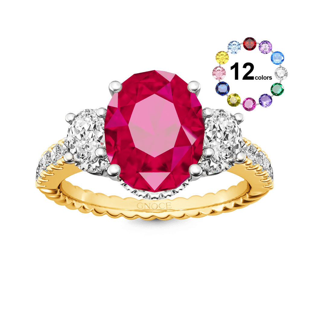 Gnoce Oval Three-stone Birthstone Ring_1