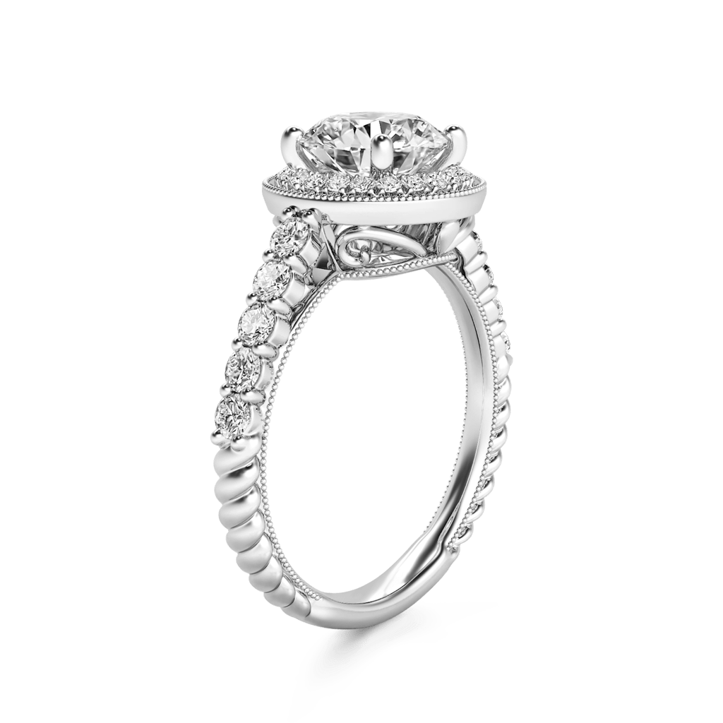 Gnoce Vintage Round Cut Halo Milgrain Engagement Ring_4