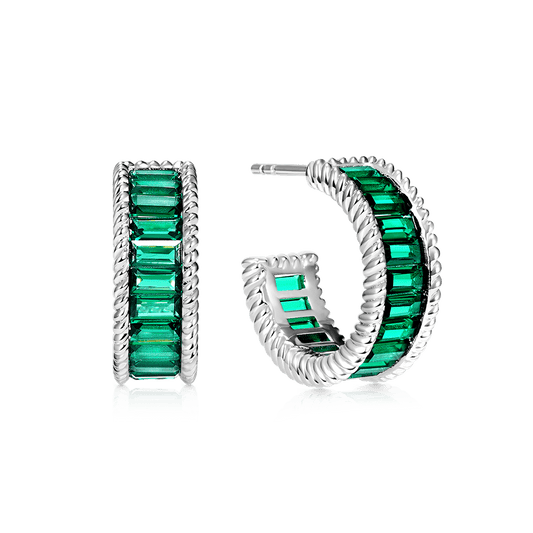 Gnoce Elegant Gemstones Paved Twisted Rope C Hoop Earrings_1