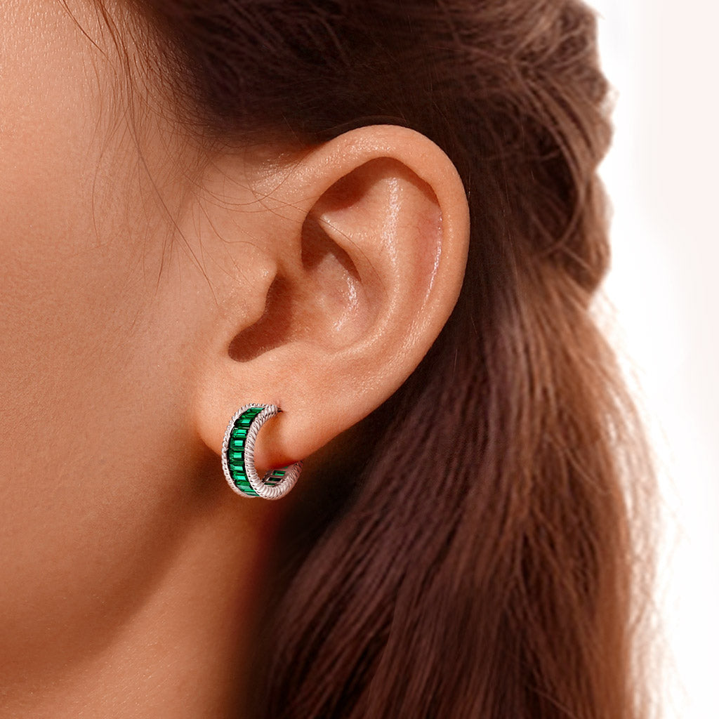 Gnoce Elegant Gemstones Paved Twisted Rope C Hoop Earrings_5