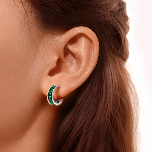 Gnoce Elegant Gemstones Paved Twisted Rope C Hoop Earrings_5