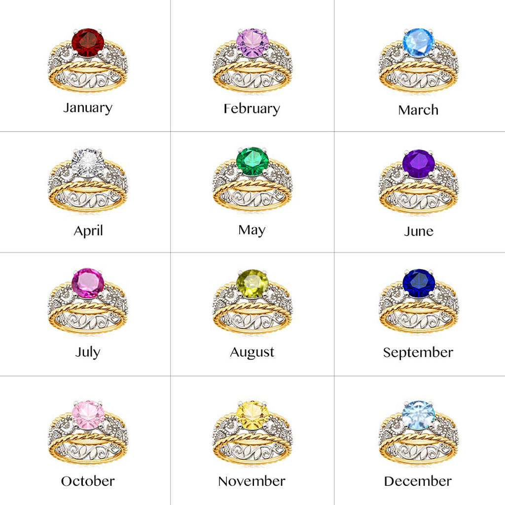 Gnoce Round Gemstone Twisted Rope Vintage Birthstone Band Ring_7