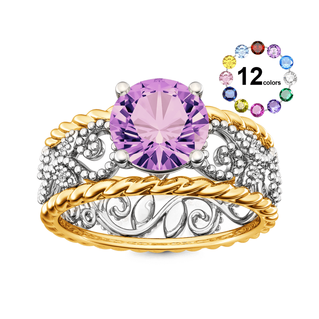 Gnoce Round Gemstone Twisted Rope Vintage Birthstone Band Ring_1