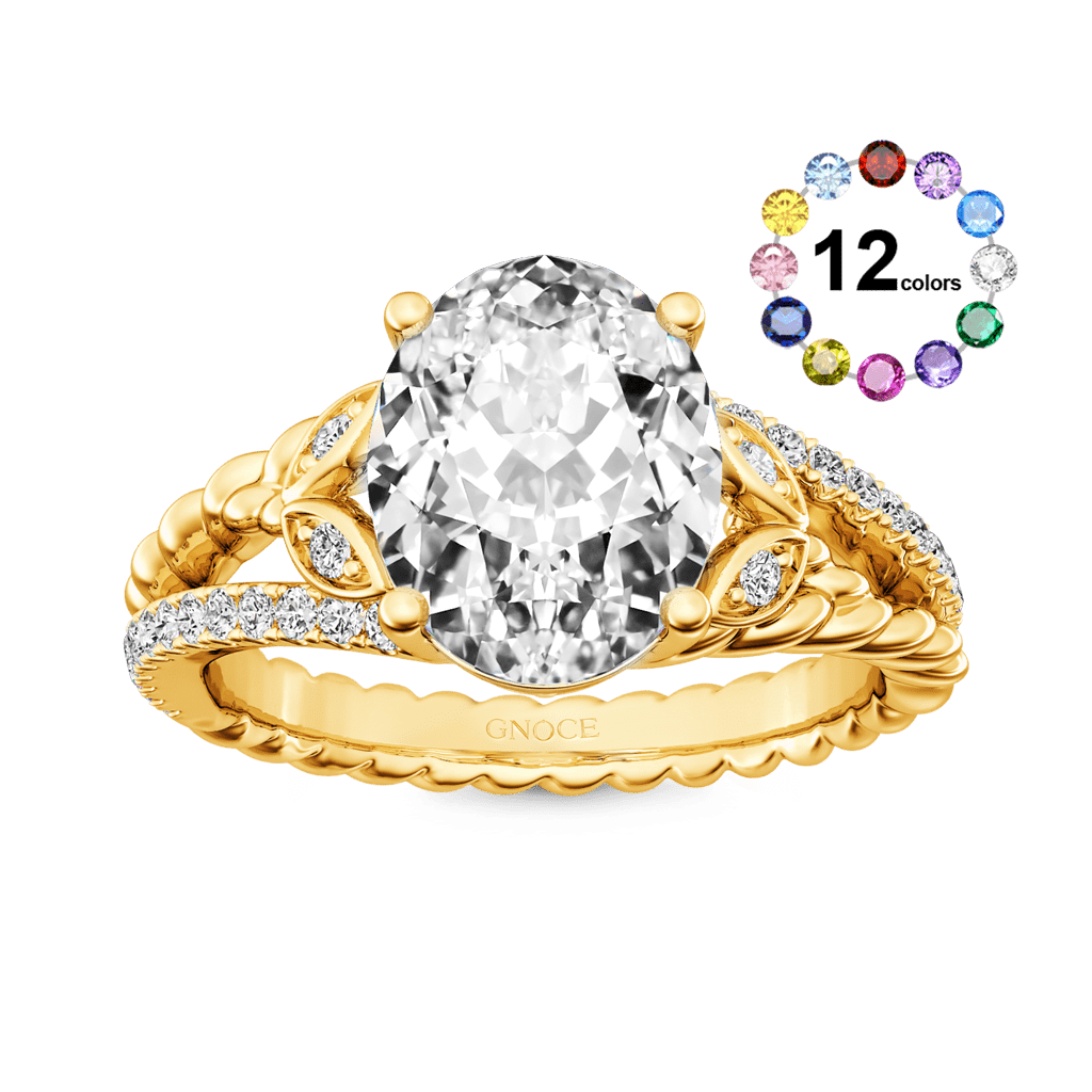 Gnoce Diamond Oval-cut Vintage Split Shank Engagement Birthstone Ring_1