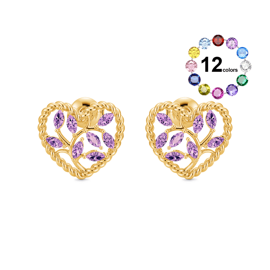 Gnoce Olive Leaf Twisted Rope Heart Stud Earrings Inlaid with Marquise Gemstones_1