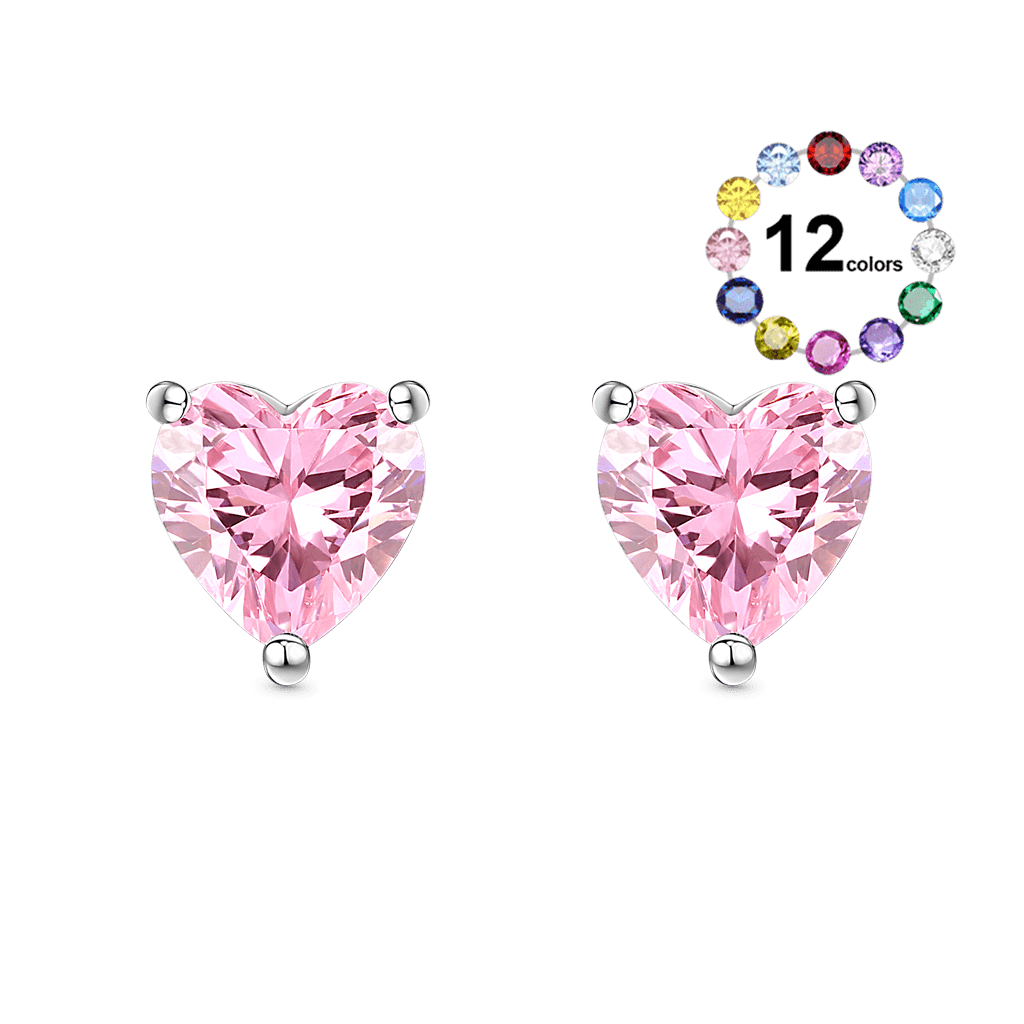 Gnoce Sparkling Heart Cut Birthstone Stud Earrings_1