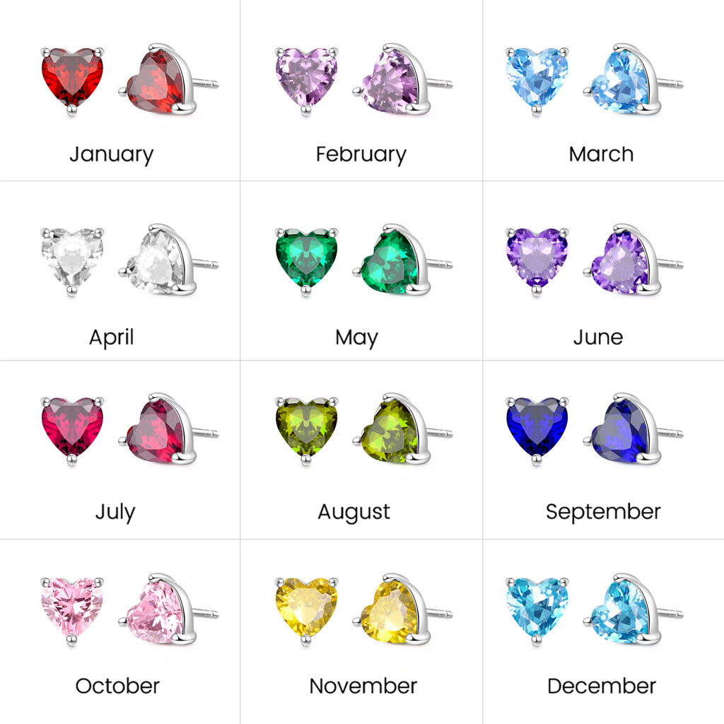 Gnoce Sparkling Heart Cut Birthstone Stud Earrings_3